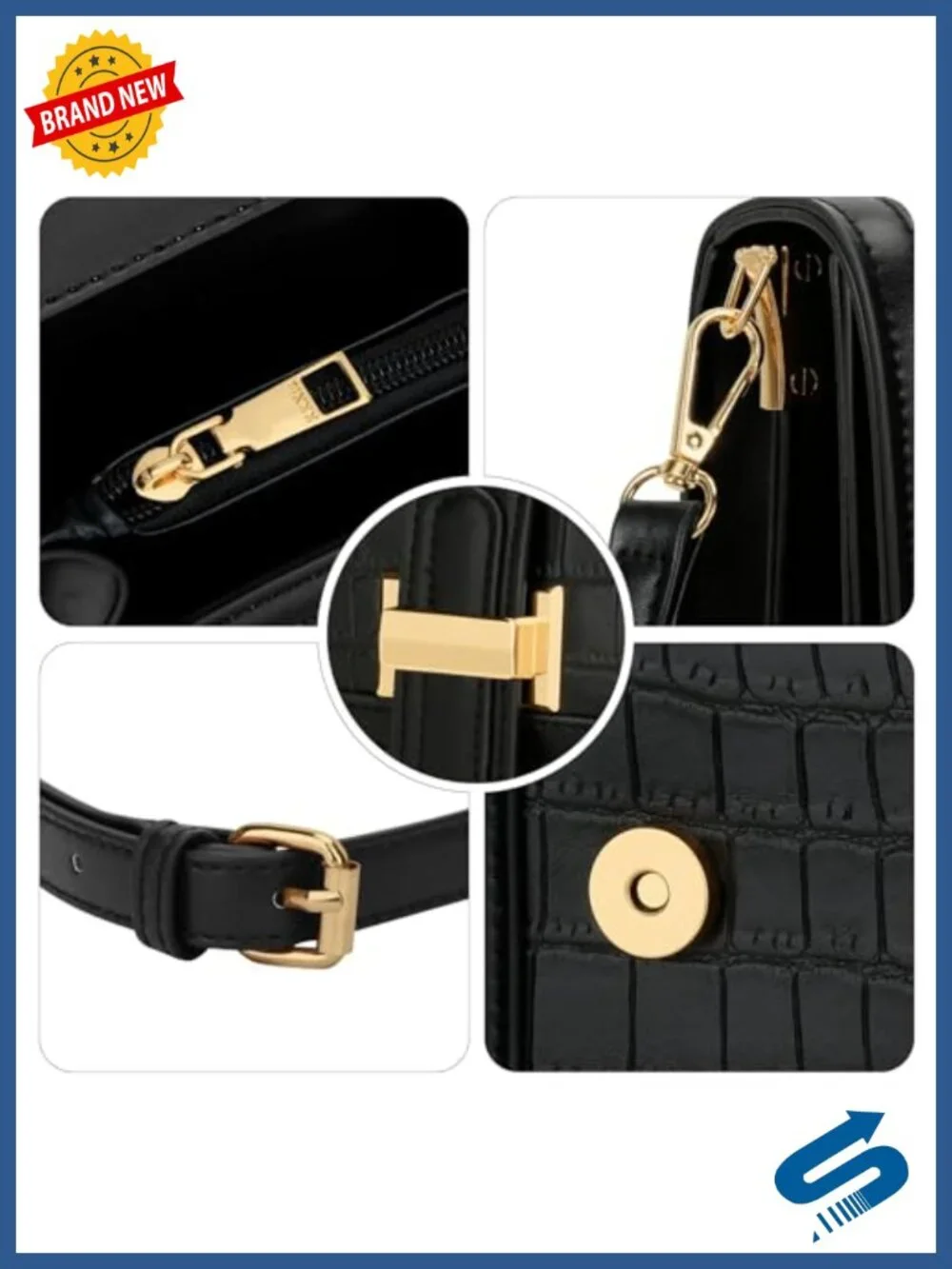 Vegan Leather Crossbody Bag with Top Handle - Adjustable Strap